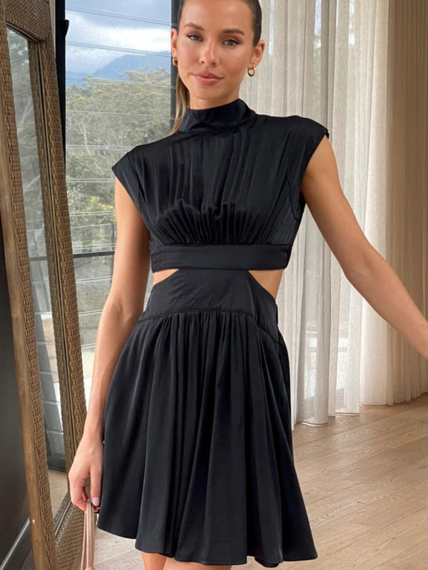 cutout-ruched-mock-neck-mini-dress OhSoStyled - Sophia's Style-1